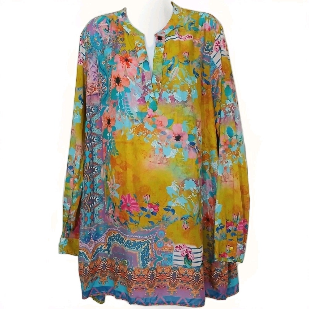 Soft Surroundings Colorful Boho Modal Tunic Lagen Abstract Floral Print #682 - Picture 3 of 12